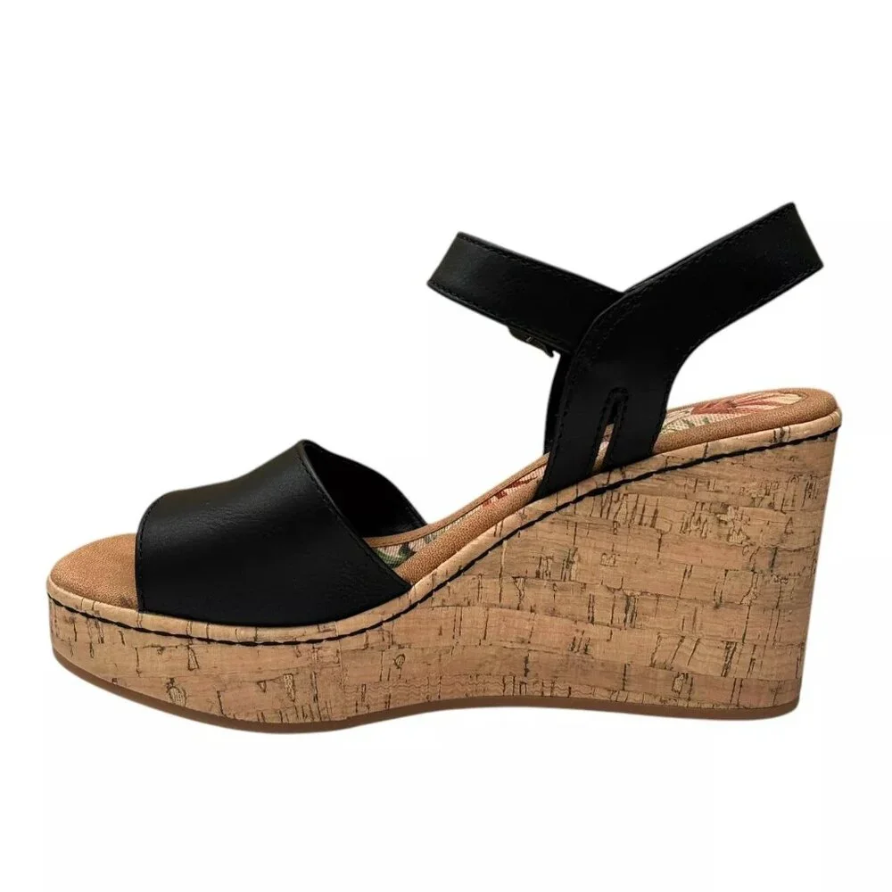 BOC Corrie Women's Platform Wedge‎ Sandal Size 8 Black/Tan Faux Leather Upper